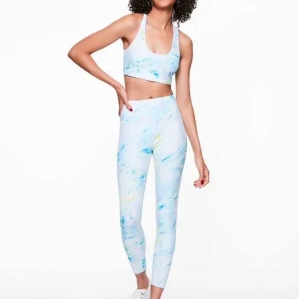 NWT Betsey Johnson white abstract tie dye racer back bra & leggings bundle, L